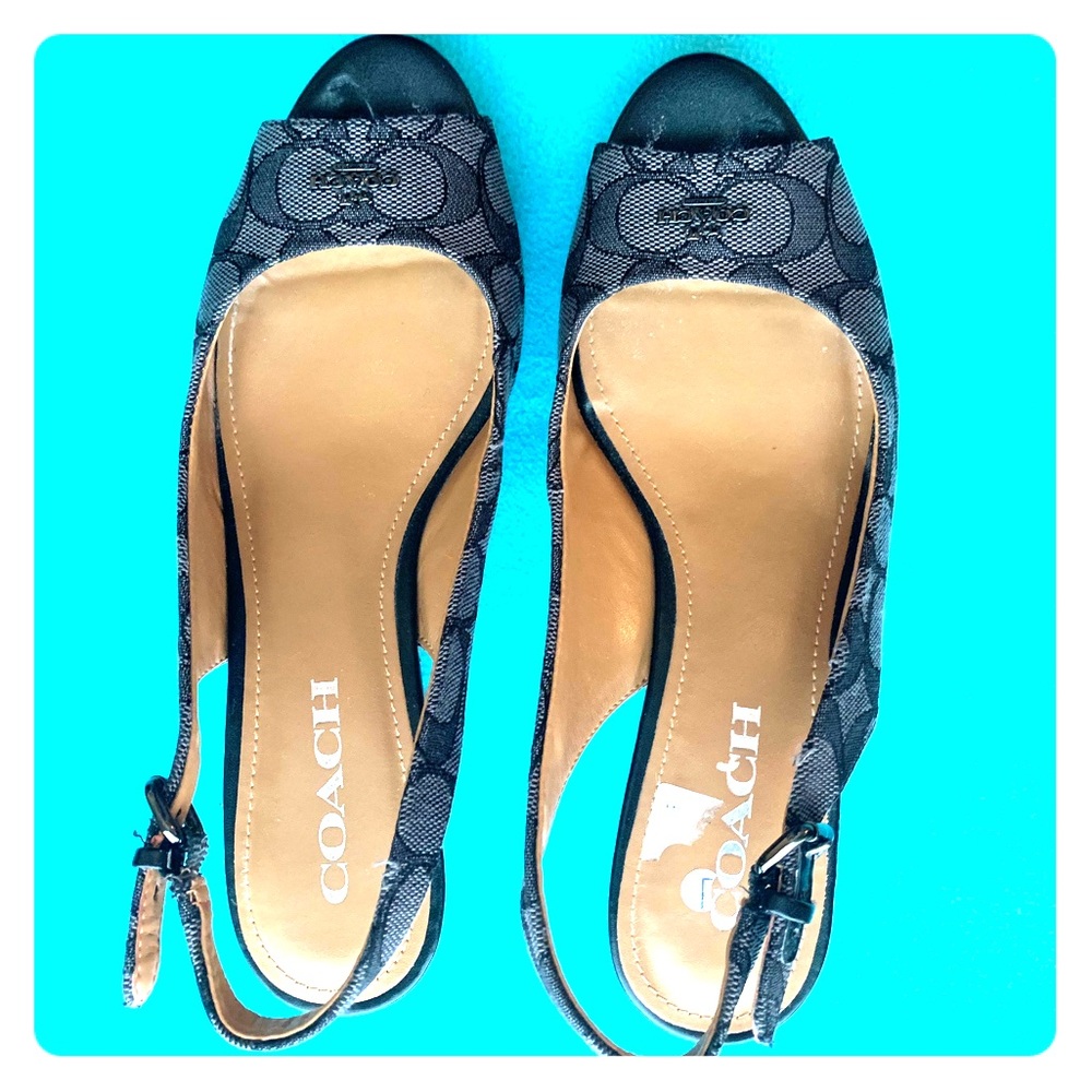 Coach Black Ferry Monogram Wedges